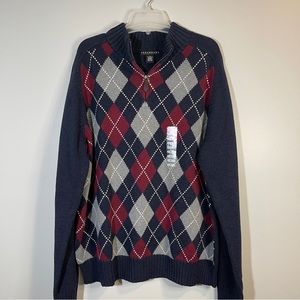 Consensus Wool Blend Argyle Henley Sweater Size XL NW T